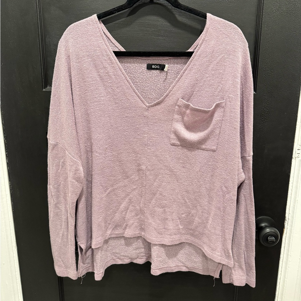 BDG Lavender V-Neck Sweater with Pocket